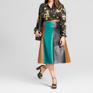 Color block Faux Leather Midi Skirt sz12